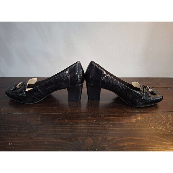 Anne Klein Black Leather Frisca Heel Shoe/Pre-Owned, Sz. 10M - Picture 2 of 10